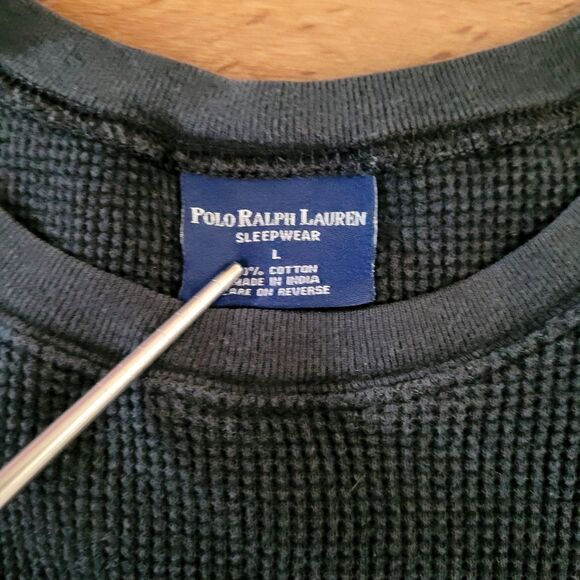 Polo Ralph Lauren Mens Black Waffle Knit Thermal Pullover Sleepwear Shirt Large - Picture 3 of 8